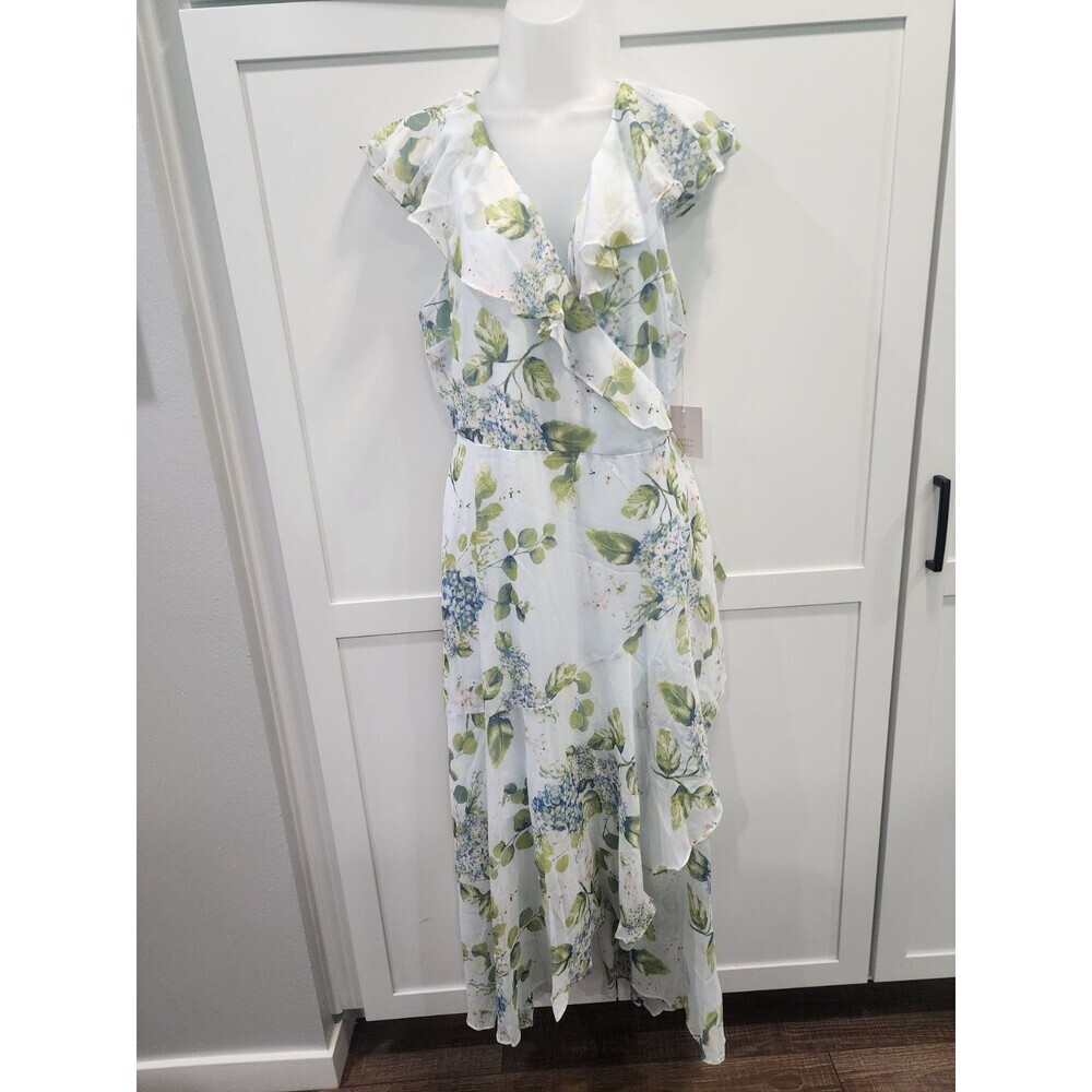 NEW Lauren Conrad Floral Cream Blue Green Blush Ruffle Wrap Maxi Dress Size XXL - Picture 1 of 7
